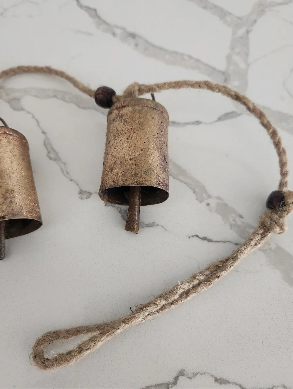 Vintage Inspired Rustic Bell Garland On Jute Rope With Wood Beads (2 Garlands)